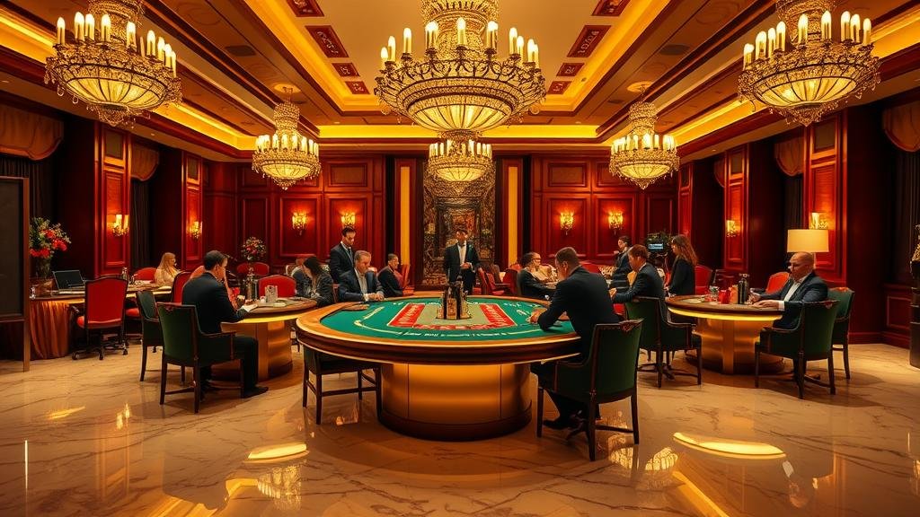 ภาพการเล่นบาคาร่าบนโต๊ะหรู พร้อมชิปและไพ่