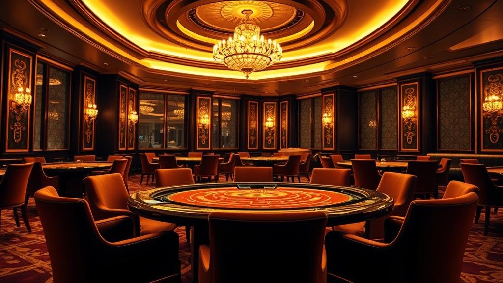 โต๊ะบาคาร่าพร้อมชิปและไพ่ในคลับออนไลน์