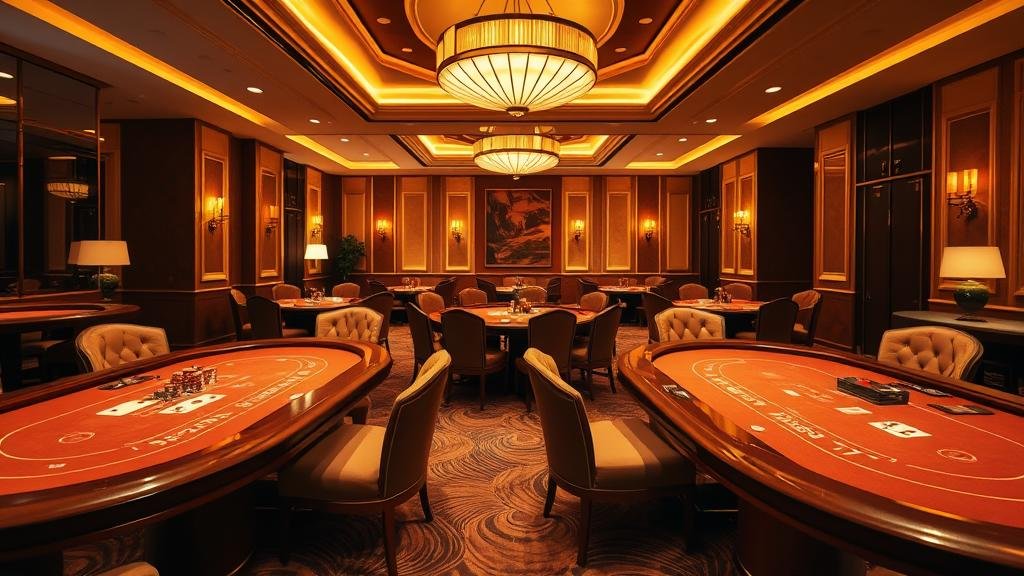 เจ้ามือบาคาร่ากำลังสับไพ่บนโต๊ะคาสิโนหรู