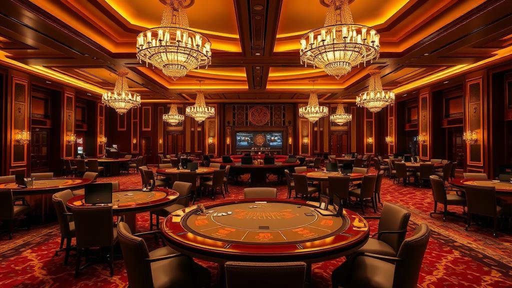 โต๊ะบาคาร่าในคาสิโนหรู พร้อมการวางเดิมพันและไพ่