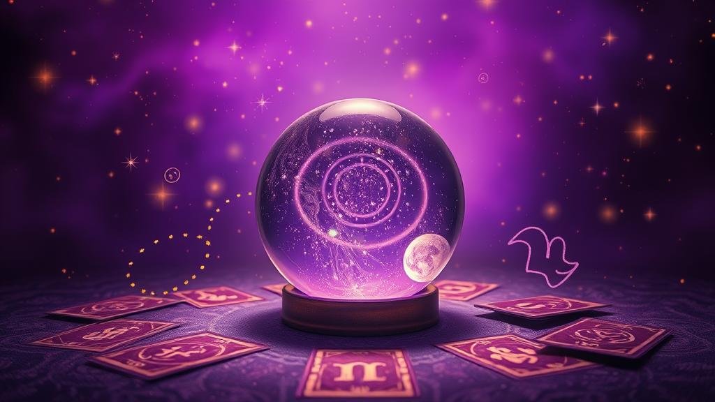 กราฟหุ้นที่ผสมผสานกับสัญลักษณ์จักรราศีและตัวเลขเรืองแสง