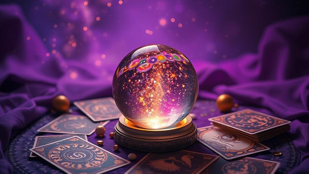 มือถือไพ่ยิปซีที่มีสัญลักษณ์จักรราศีและข้อมูลสถิติ