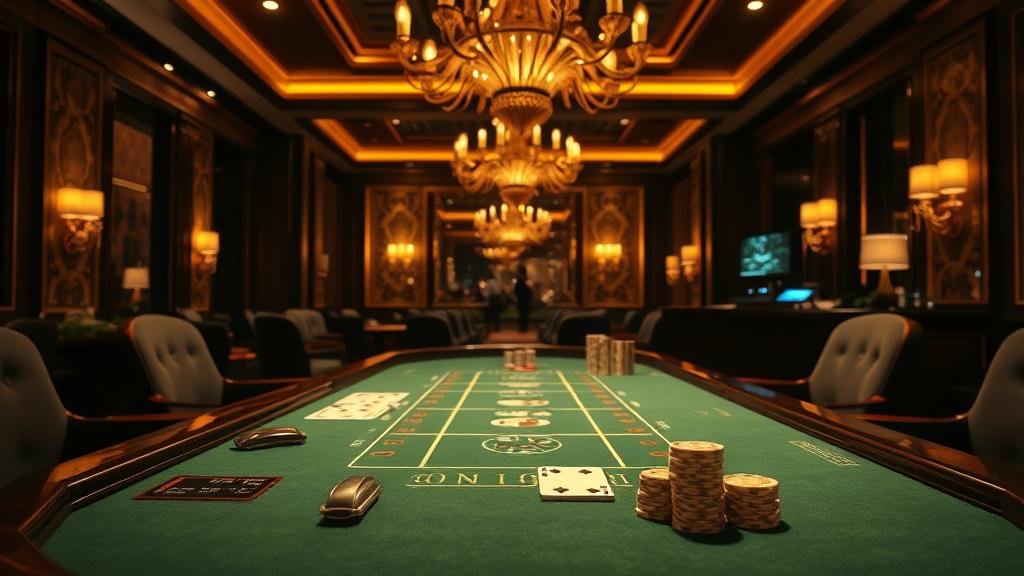 การ์ดบาคาร่าและอุปกรณ์บนโต๊ะพนันมืออาชีพ