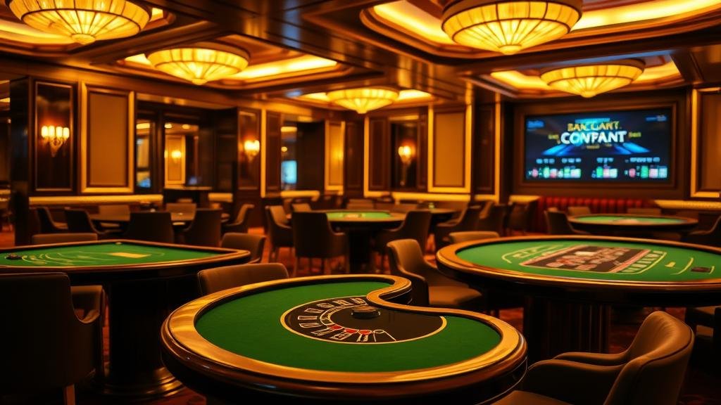 ดีลเลอร์สาวสวยกำลังแจกไพ่บาคาร่าในคาสิโนหรู