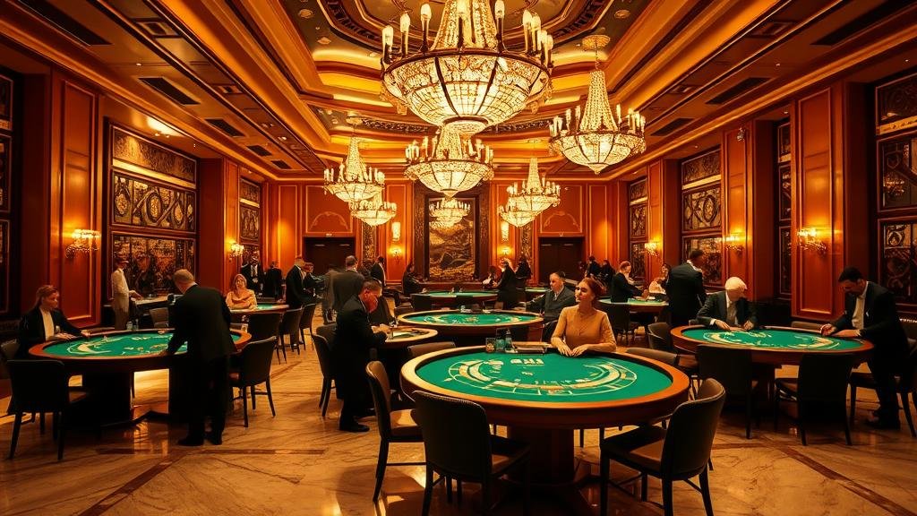 ภาพตารางบาคาร่าพร้อมชิปและมือผู้เล่น