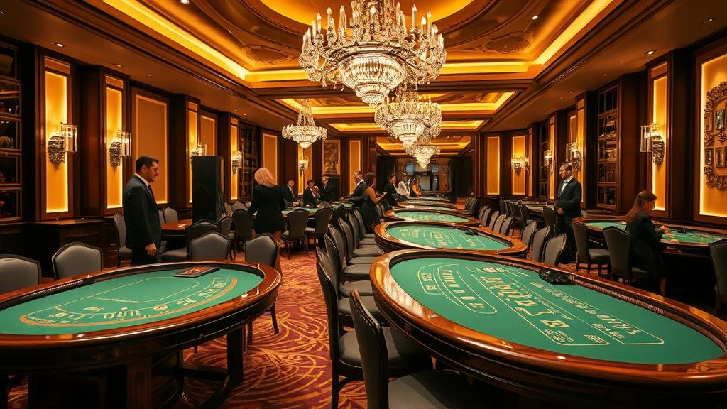 ดีลเลอร์สาวสวยกำลังแจกไพ่บาคาร่าในคาสิโนหรู