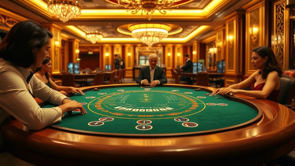 ภาพโต๊ะบาคาร่า แสดงการวางเดิมพันไพ่คู่เจ้ามือ