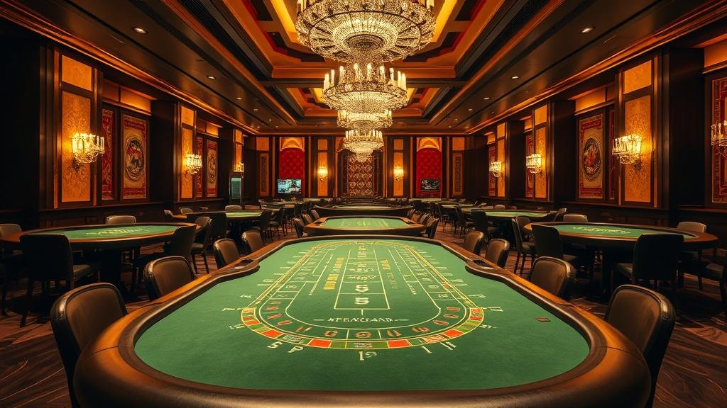 ตารางบาคาร่าพร้อมชิปคาสิโนและสัญลักษณ์เดิมพัน