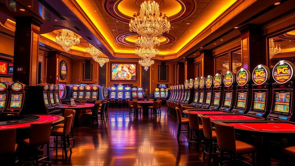 มือของผู้เล่นกำลังโต้ตอบกับหน้าจอเกมสล็อต PG ที่มีสีสันสดใส