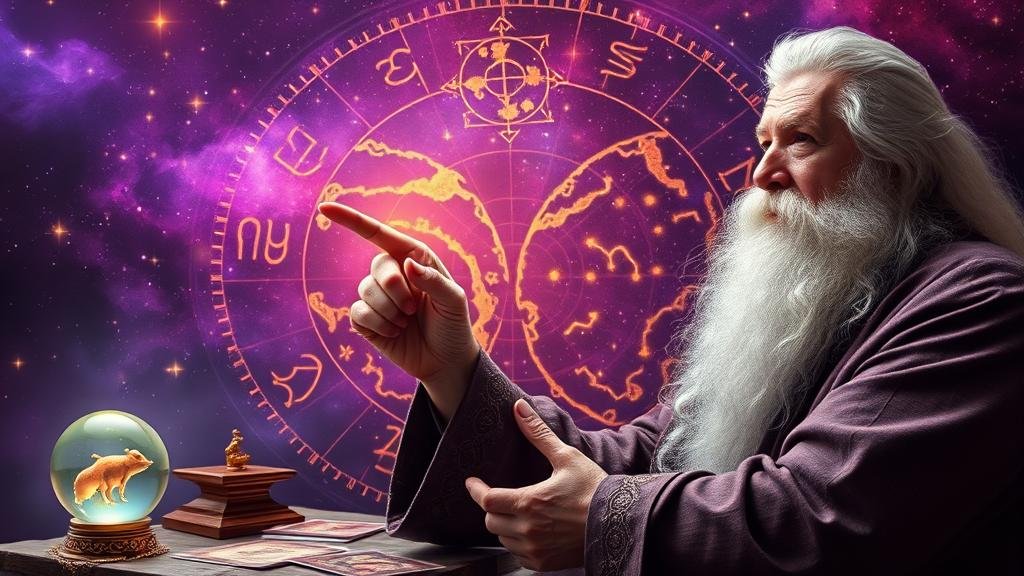 ลูกแก้วคริสตัลสะท้อนแผนที่โหราศาสตร์และตัวเลข