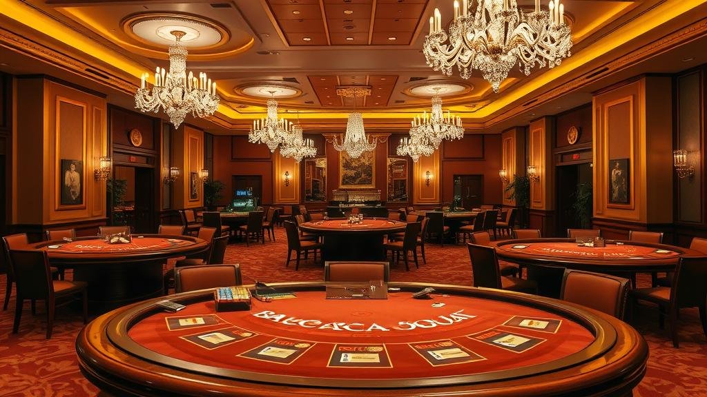 มือของผู้เล่นวางชิปเดิมพันบนโต๊ะบาคาร่า