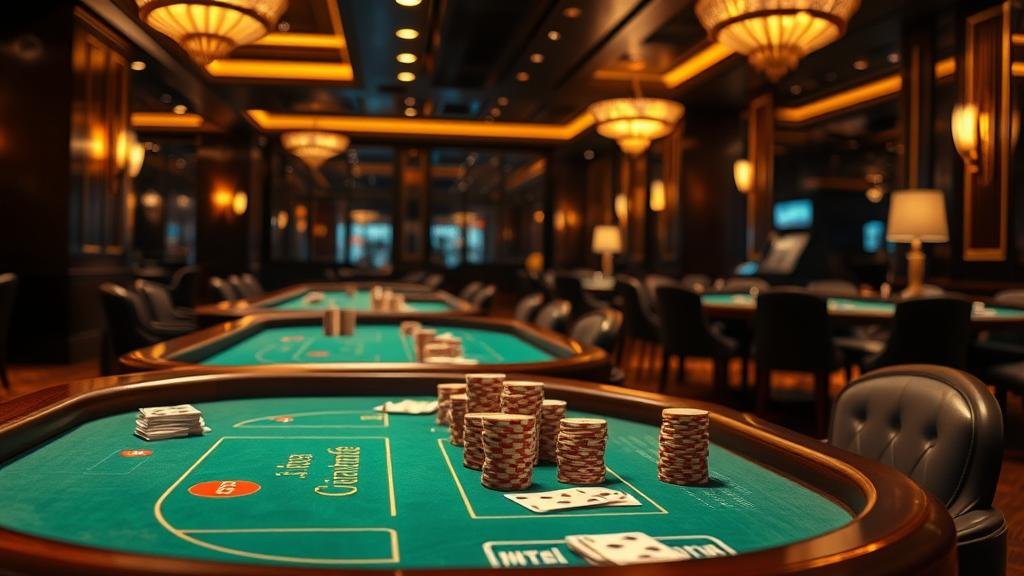 มือของผู้เล่นวางชิปเดิมพันบนโต๊ะบาคาร่า