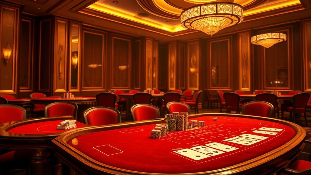 ภาพระยะใกล้เกมบาคาร่าบนโต๊ะหรูหรา สไตล์เอเชีย