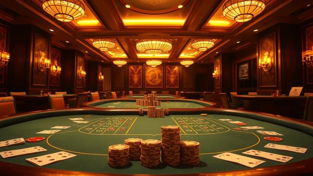 ผู้เล่นกำลังวางเดิมพันบนโต๊ะบาคาร่าในบรรยากาศยามค่ำคืน