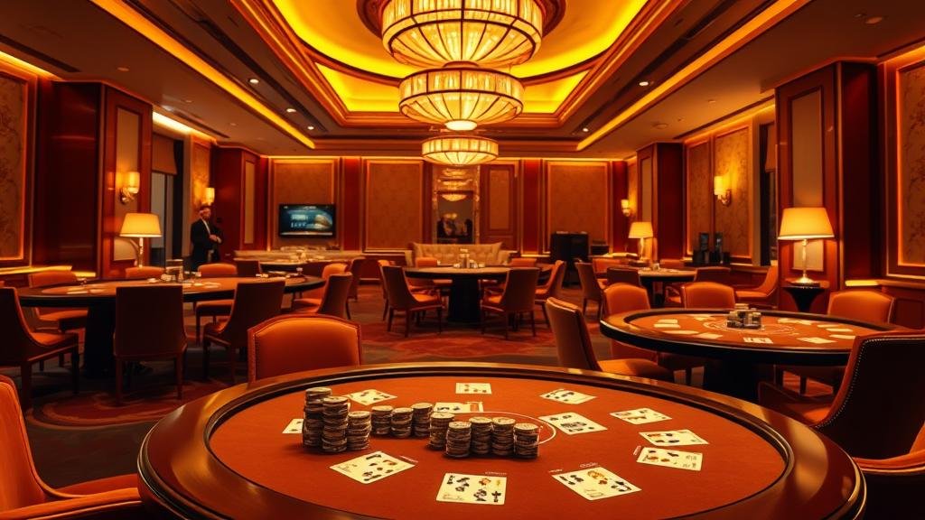 ภาพการเล่นบาคาร่าที่กำลังดำเนินอยู่พร้อมไพ่และชิป