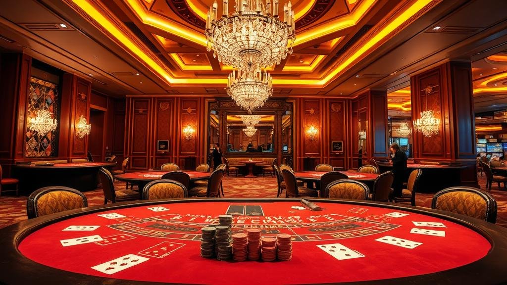 ภาพการเล่นบาคาร่าระยะใกล้ แสดงไพ่ ชิป และมือของเจ้ามือ