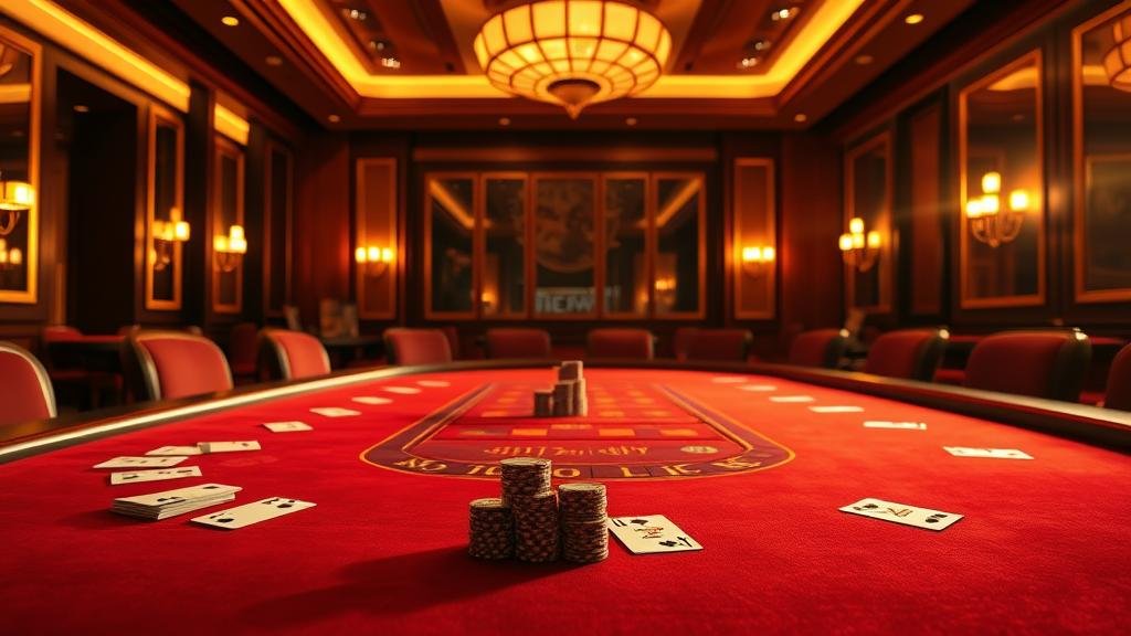 ภาพการเล่นบาคาร่าบนโต๊ะหรูหราพร้อมชิปและไพ่