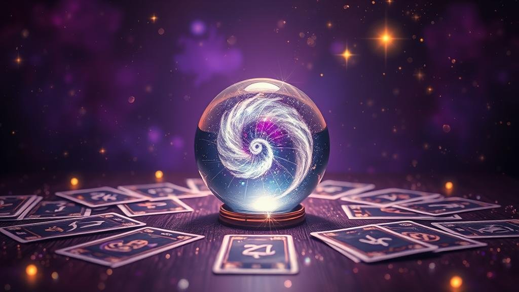 ไพ่ยิปซีแสดงแผนที่ดวงดาวพร้อมตัวเลขและเหรียญทอง