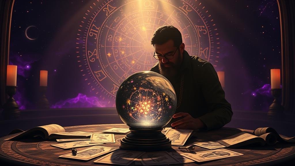 บุคคลมองท้องฟ้าเต็มไปด้วยดวงดาวและตัวเลขแห่งความสำเร็จ