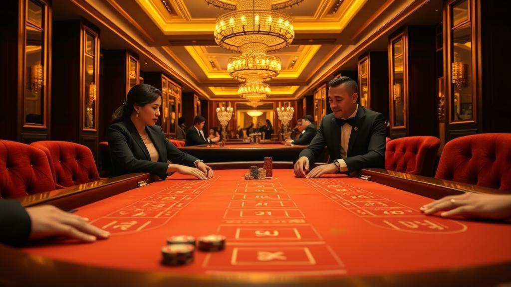 มือของผู้เล่นกำลังพิจารณาไพ่บาคาร่าบนโต๊ะ