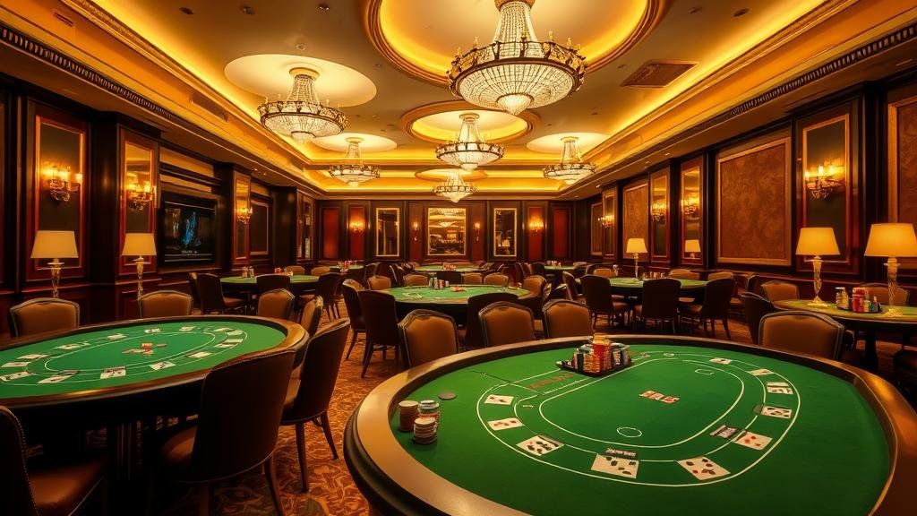 ดีลเลอร์บาคาร่ากำลังแจกไพ่บนโต๊ะคาสิโนหรู