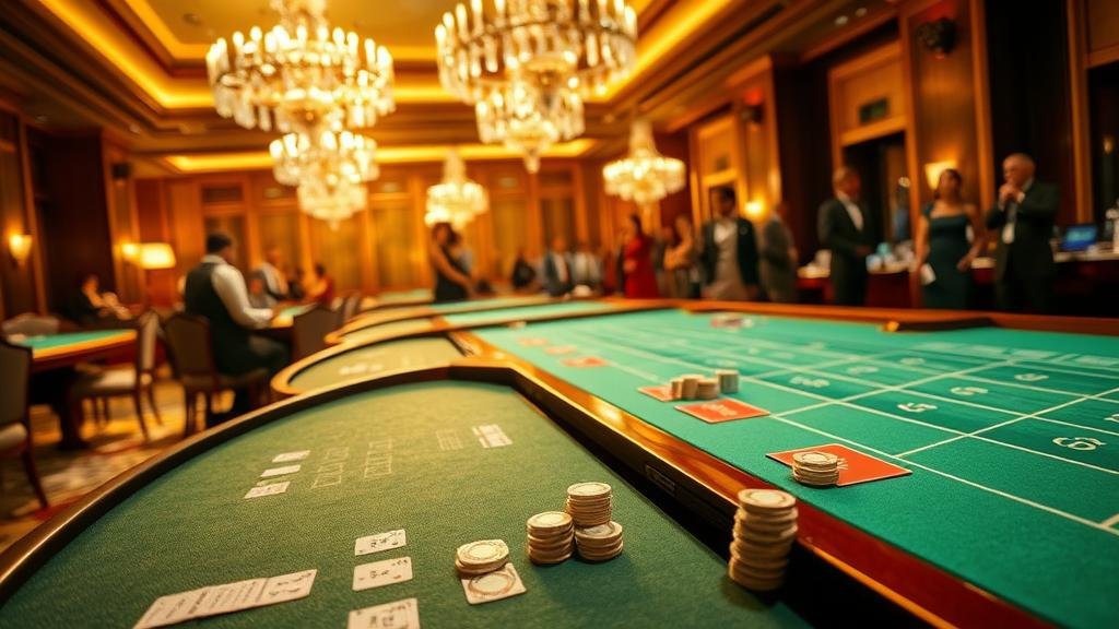 นักพนันจัดเรียงชิปคาสิโนอย่างเป็นระเบียบ แสดงถึงการควบคุมเงินทุน