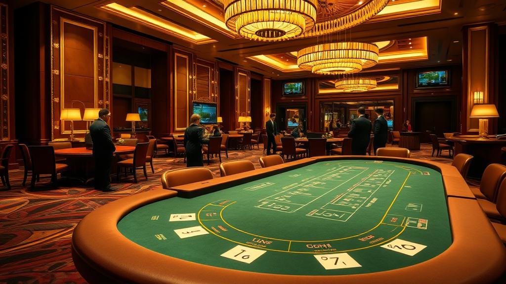 โต๊ะบาคาร่าสดพร้อมการแจกไพ่และชิปเดิมพัน