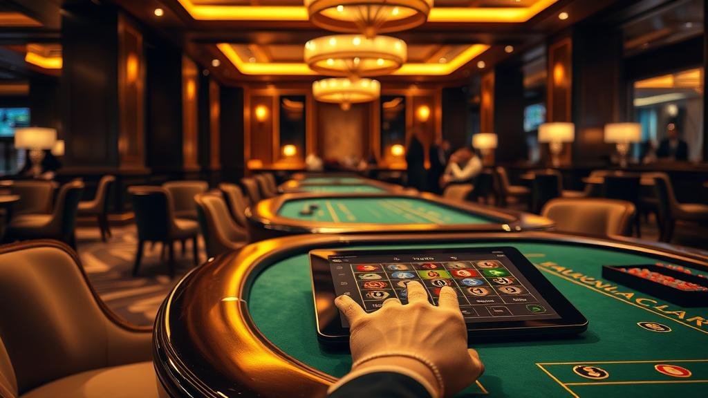 แท็บเล็ตแสดงสถิติบาคาร่าสดและรูปแบบการออกไพ่