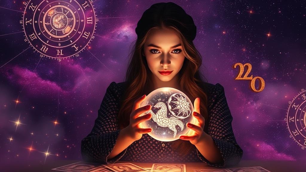 ไพ่ทาโรต์เรืองแสง แสดงภาพดวงดาวและดาวเคราะห์ วางอยู่บนหน้าจอแดชบอร์ดดิจิทัลที่แสดงผลหวย