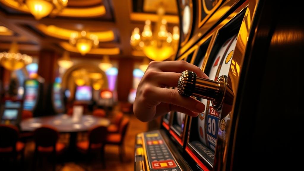 ผู้เล่นกำลังสนุกกับการเล่นสล็อตบนแท็บเล็ตในคาสิโนหรู