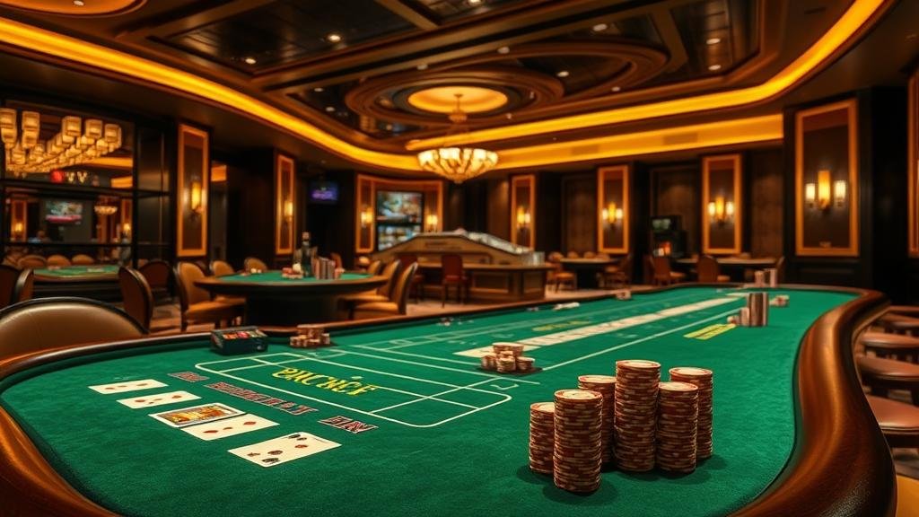 มือถือแสดงหน้าจอเกมบาคาร่า พร้อมอุปกรณ์ทำงานบนโต๊ะ