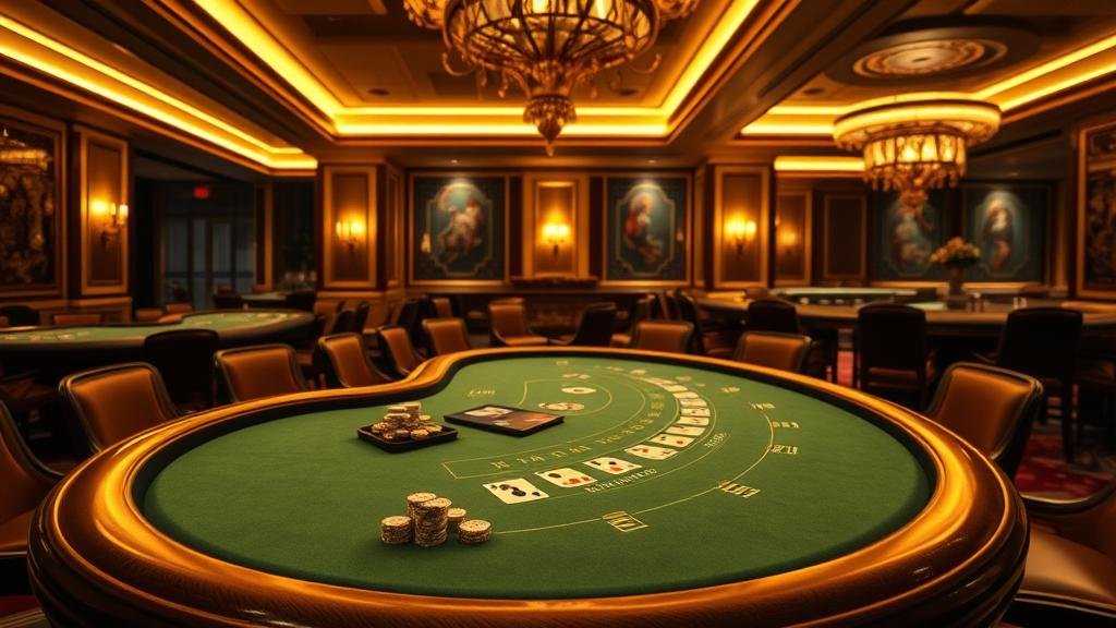 ดีลเลอร์สาวสวยกำลังแจกไพ่บาคาร่าในบรรยากาศคาสิโนสุดหรู