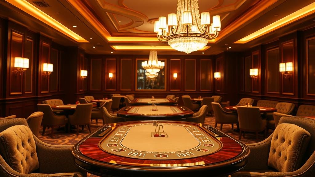 กองชิปคาสิโนบนมือ พร้อมฉากหลังโต๊ะบาคาร่า