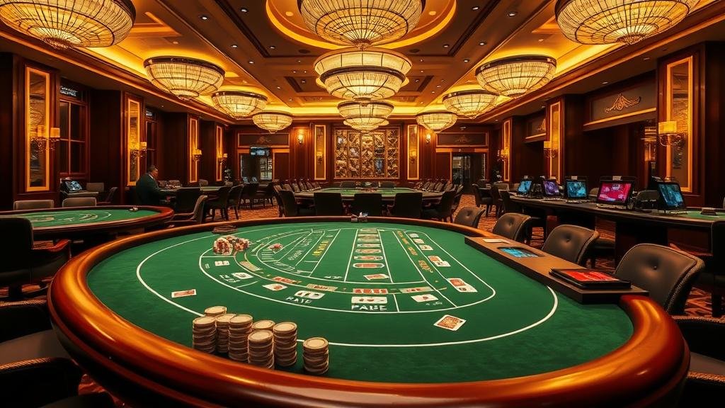 มือผู้เล่นถือไพ่บาคาร่าที่ชนะ พร้อมชิปและบรรยากาศคาสิโน