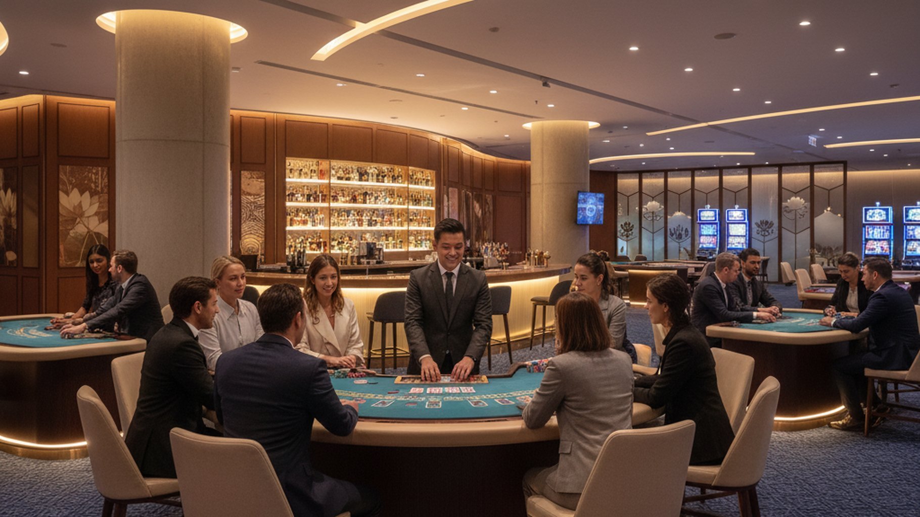 ผู้เล่นบาคาร่ามีสมาธิบนโต๊ะคาสิโน